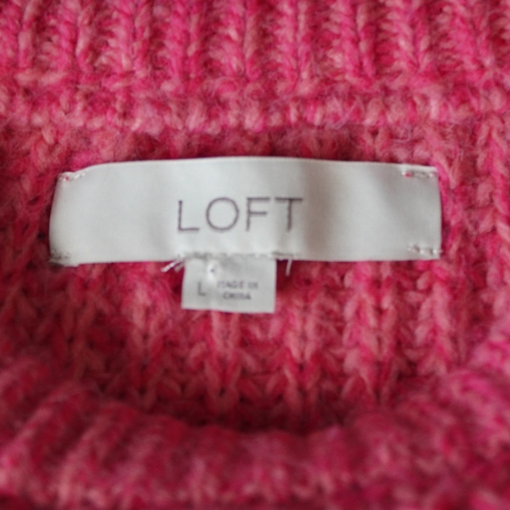 LOFT Women's Pink Ribbed Knit Sweater Balloon Sleeve Crew Neck Size L - Picture 4 of 10